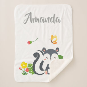 Baby Skunk, Butterfly & Flowers Sherpa Blanket
