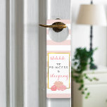 Baby Sleeping Door Hanger Pink Stripe Blush Peony<br><div class="desc">Shhh, the princess is sleeping! Door hanger features a delicate pink stripe background, faux gold border, and a group of peonies in pretty blush tones. Coordinates with our Pink Stripe & Blush Peony invitation suites, office supplies, home goods and accessories. All text is fully customisable if you'd like to substitute...</div>