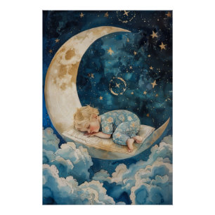 Baby Sleeping on the Moon Poster