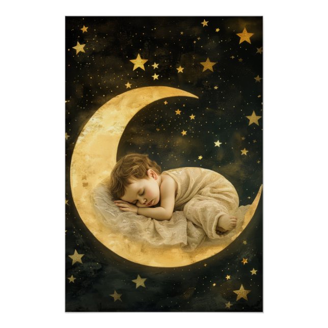 Baby Sleeping on the Moon Poster (Front)