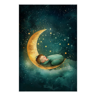 Baby Sleeping on the Moon Poster