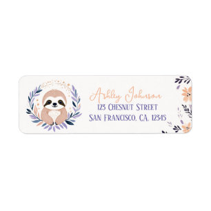 Baby Sloth Boho Floral Design - Return Address Label
