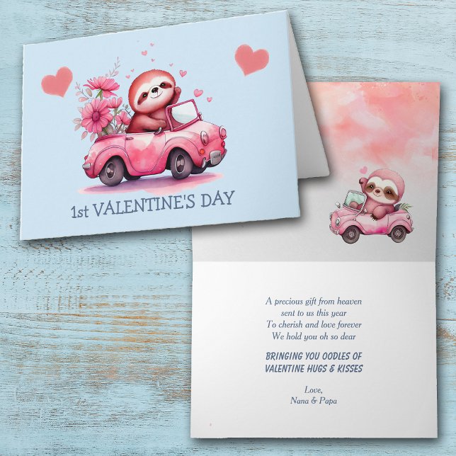 Baby Sloth Car First Valentine's Day Holiday Card (Creator Uploaded)