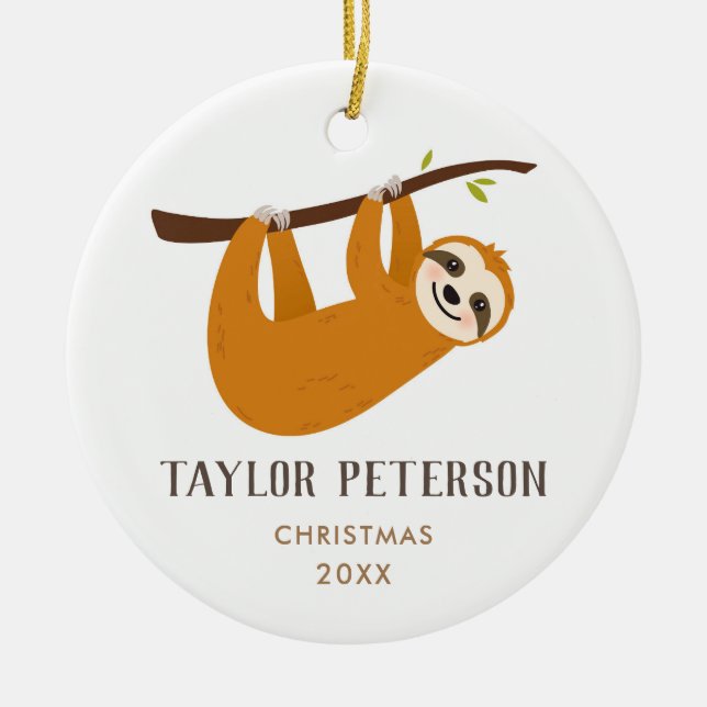 Baby Sloth Cute Baby Boy Christmas Ceramic Ornament (Front)