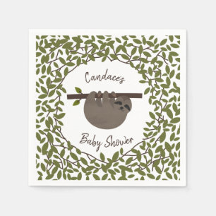Baby Sloth Greenery Baby Shower Napkin