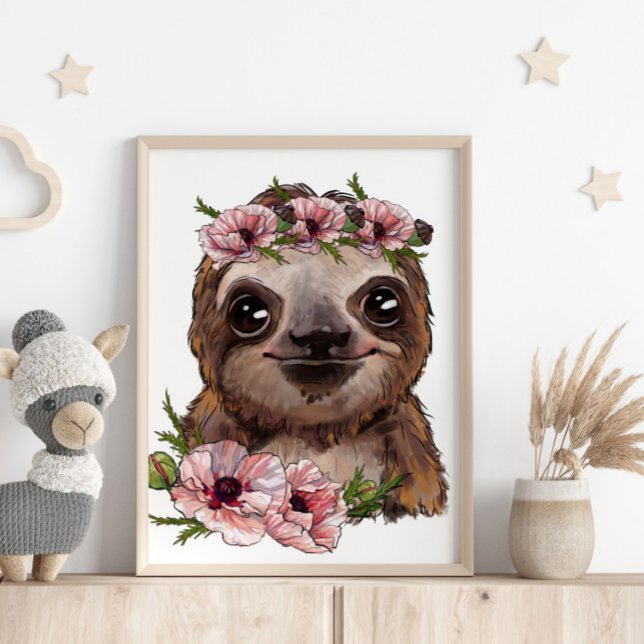 Baby Sloth Rose Animal Poster | Wall Print (Creator Uploaded)