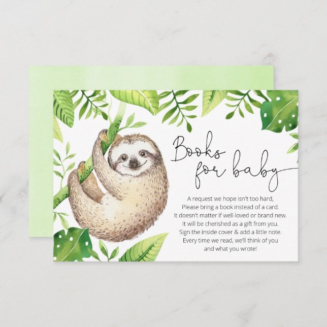 Baby sloth tropical greenery books for baby enclosure card (Front/Back)
