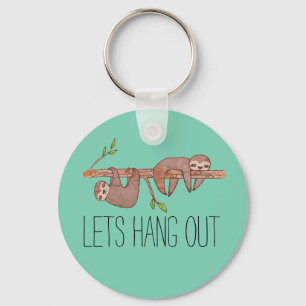 Baby Sloths hanging on Tree Pattern Key Ring