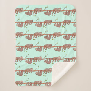 Baby Sloths hanging on Tree Pattern Sherpa Blanket