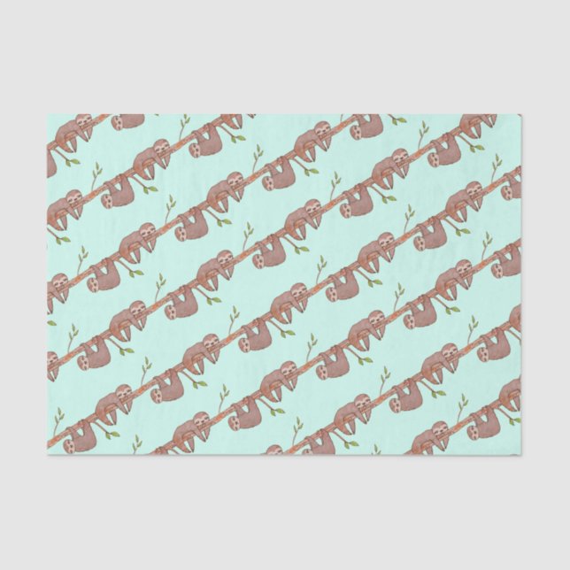 Baby Sloths hanging on Tree Pattern Tissue Paper (Front)