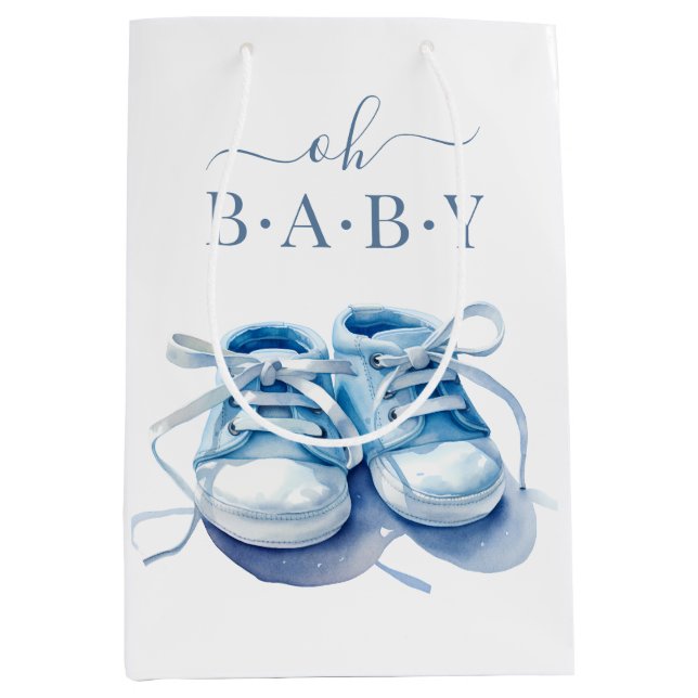 Baby Sneakers Baby Shower Invitation, Baby Boy Medium Gift Bag (Front)