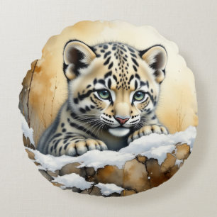 Baby Snow Leopard Round Cushion