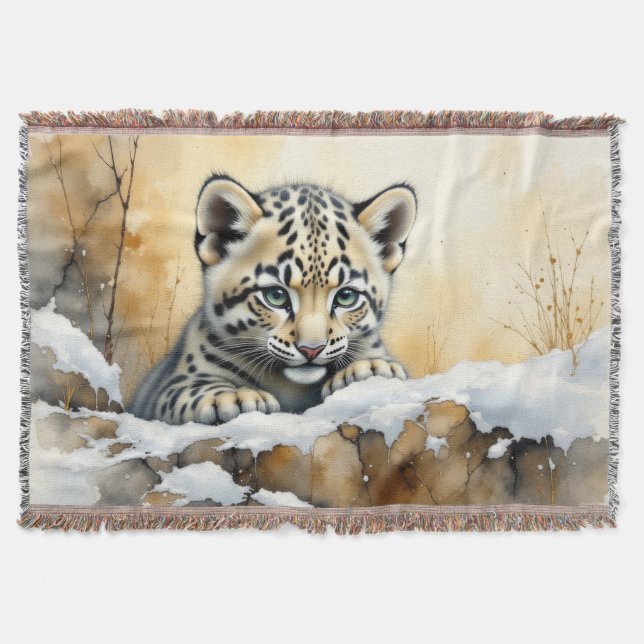 Baby Snow Leopard Throw Blanket (Front)