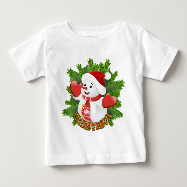 Baby Snowman with Crystal Snowflakes Ornament Baby T-Shirt (Front)