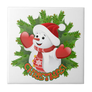 Baby Snowman with Crystal Snowflakes Ornament Ceramic Tile
