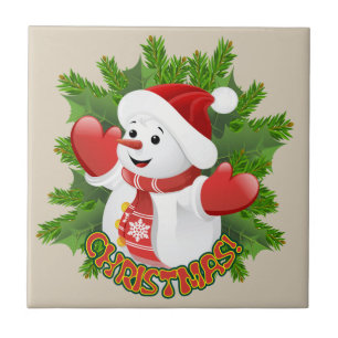 Baby Snowman with Crystal Snowflakes Ornament Ceramic Tile