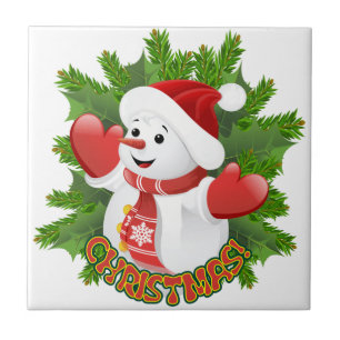 Baby Snowman with Crystal Snowflakes Ornament Ceramic Tile