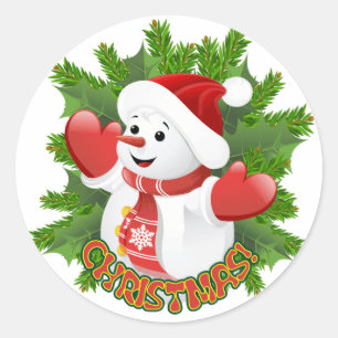 Baby Snowman with Crystal Snowflakes Ornament Classic Round Sticker