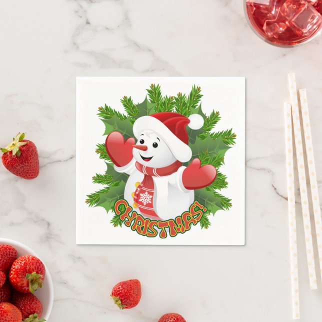 Baby Snowman with Crystal Snowflakes Ornament Napkin (Insitu)