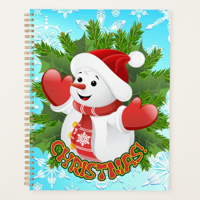 Baby Snowman with Crystal Snowflakes Ornament Planner (Front)