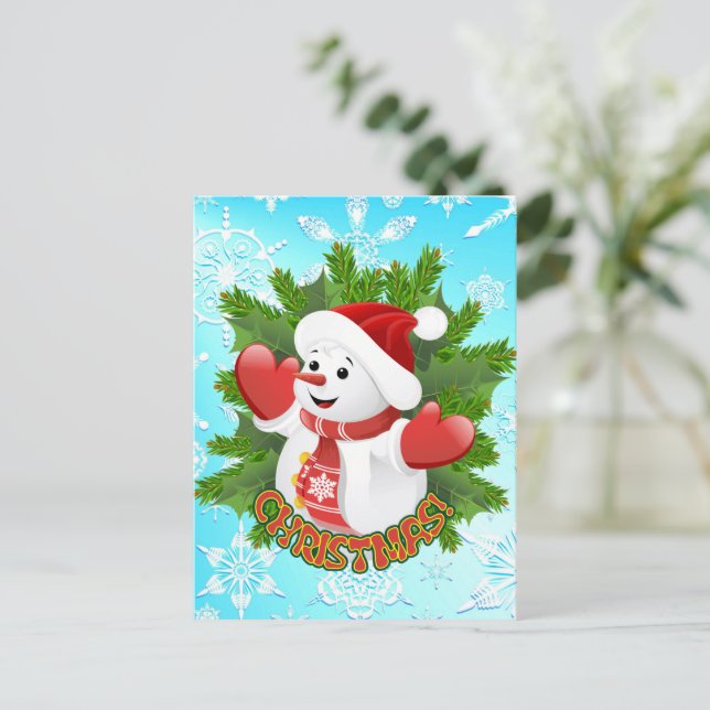 Baby Snowman with Crystal Snowflakes Ornament Postcard (Standing Front)