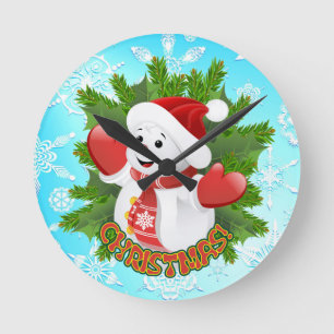 Baby Snowman with Crystal Snowflakes Ornament Round Clock