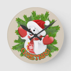 Baby Snowman with Crystal Snowflakes Ornament Round Clock