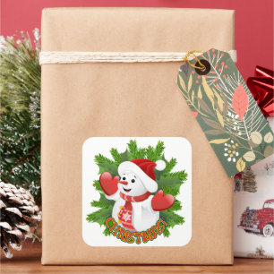 Baby Snowman with Crystal Snowflakes Ornament Square Sticker