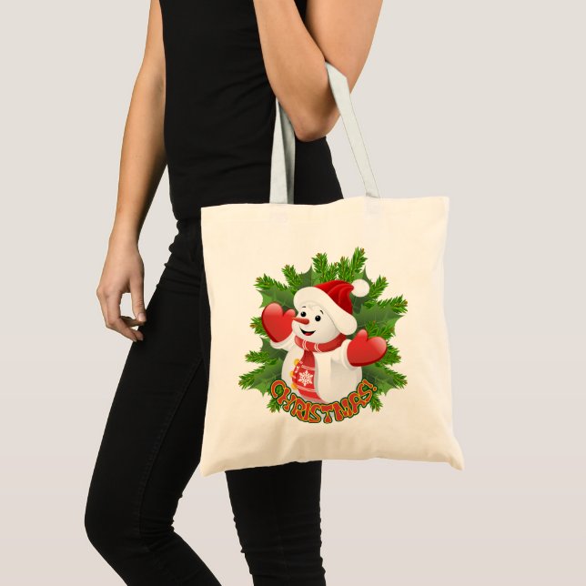 Baby Snowman with Crystal Snowflakes Ornament Tote Bag (Front (Product))