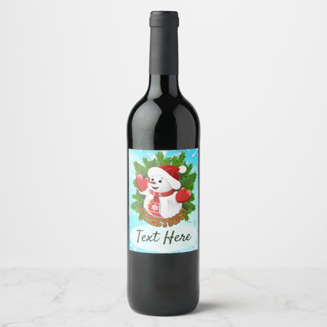 Baby Snowman with Crystal Snowflakes Ornament Wine Label (Front)