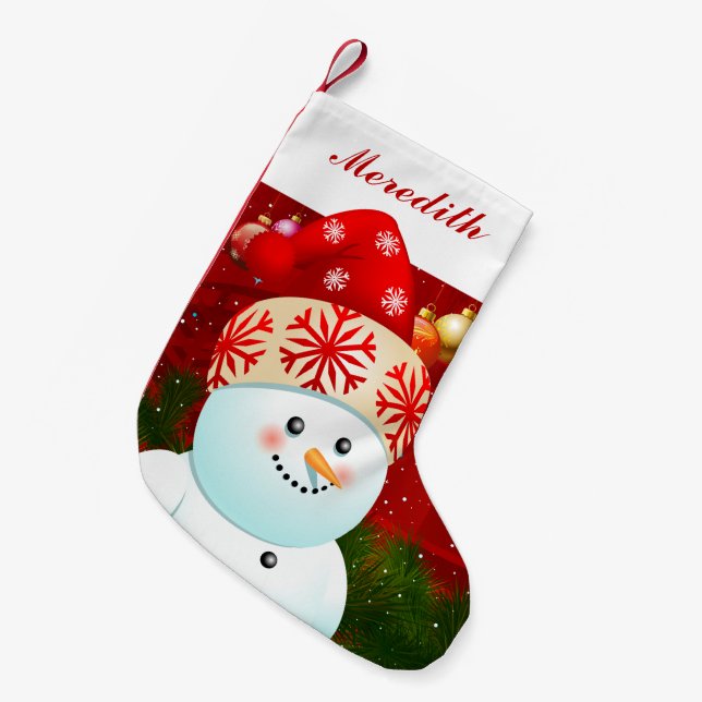 Baby Snowman With Red Santa Hat Small Christmas Stocking (Front (Hanging))