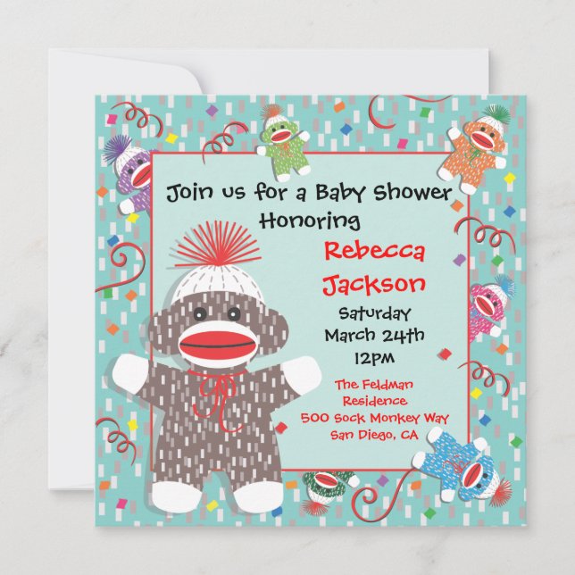 Baby Sock Monkey Baby Shower Invitation (Front)