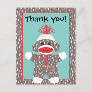 Baby Sock Monkey Thank you note card announcement
