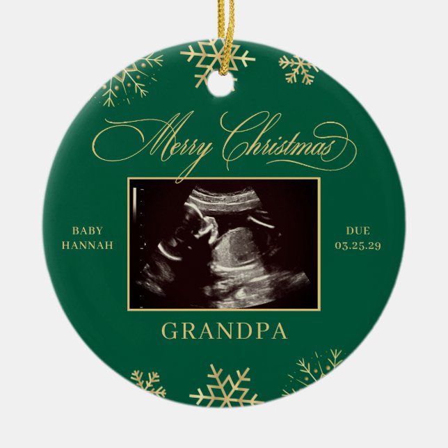 Baby Sonogram Grandpa Grandma Ultrasound Christmas Ceramic Ornament (Front)