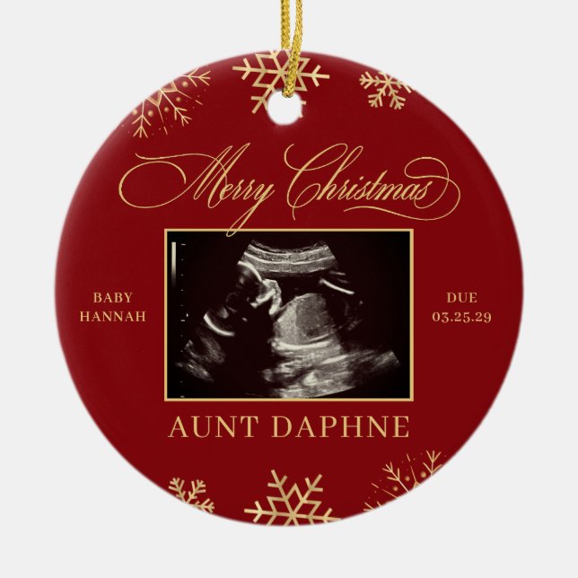 Baby Sonogram Surprise Family Ultrasound Christmas Ceramic Ornament (Front)