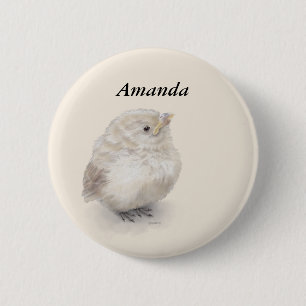 Baby Sparrow Digital Watercolor 6 Cm Round Badge