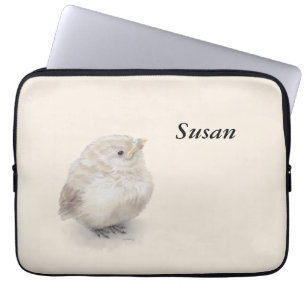 Baby Sparrow Digital Watercolor Laptop Sleeve