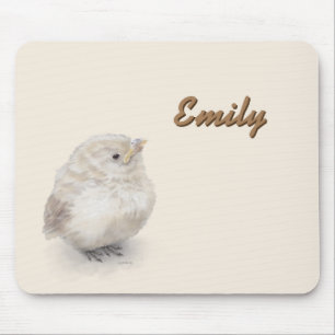 Baby Sparrow Digital Watercolor Mouse Pad