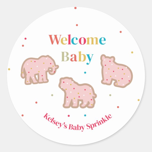 Baby Sprinkle Animal Cookies Girl Baby Shower Classic Round Sticker (Front)