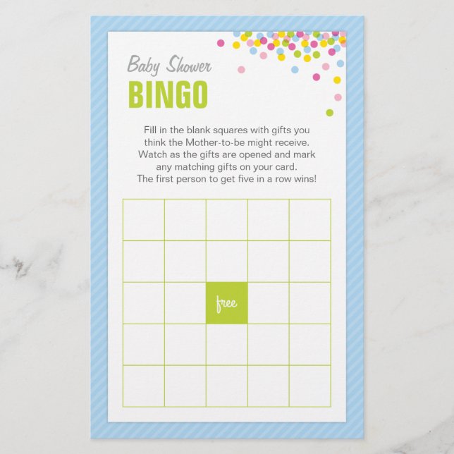 Baby Sprinkle Baby Shower Bingo Game Card - Blue (Front)