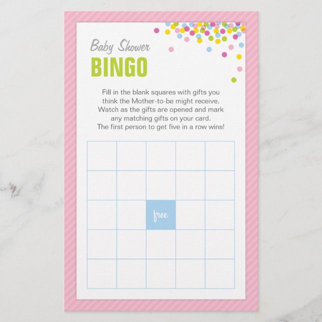 Baby Sprinkle Baby Shower Bingo Game Card - Pink (Front)