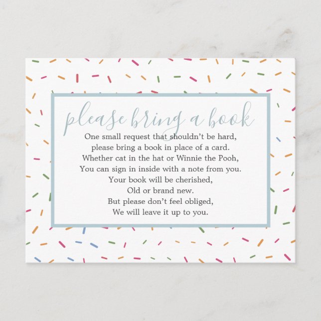 Baby Sprinkle Baby Shower Book Insert Request Invitation Postcard (Front)