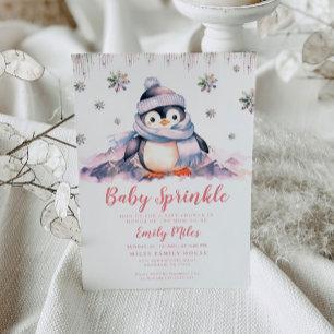 Baby Sprinkle, Baby Shower Pink Penguin Invitation