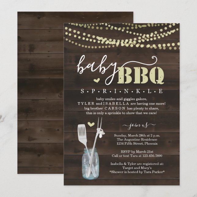 Baby Sprinkle BBQ - Couple's Baby Q Barbeque Invitation (Front/Back)