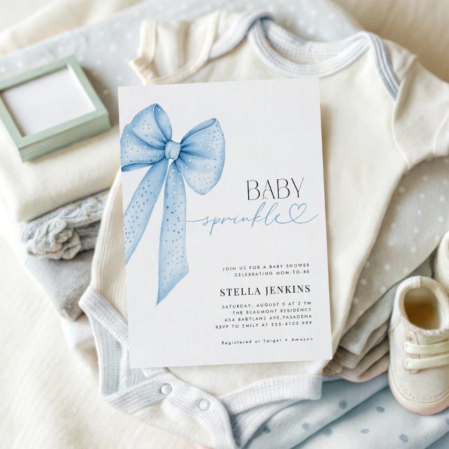 Baby Sprinkle Blue Bow Baby Shower Invitation (Creator Uploaded)