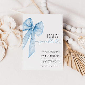 Baby Sprinkle Blue Bow Baby Shower Invitation
