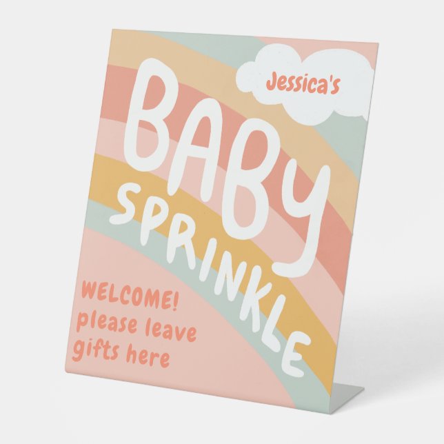 BABY SPRINKLE Cute Clouds Rainbow Rain Custom  Pedestal Sign (Front)