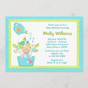 Baby Sprinkle Flower Pot Boy Shower Invitation