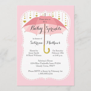 Baby Sprinkle Girl Shower Pink Umbrella Invitation