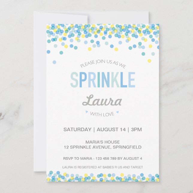 Baby Sprinkle Invitation, Blue and Green Invitation (Front)